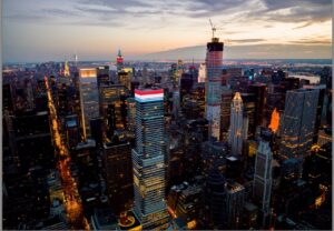 aerial view of romantic helicopter ride over New York City